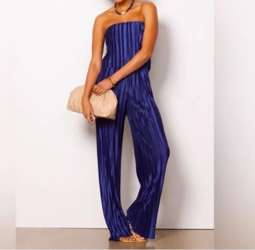 NWT Amanda Uprichard Evereve Women's Sz XL Navy Collina Strapless Jumpsuit Party